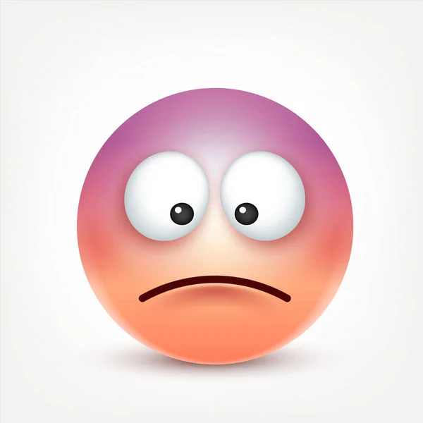 Sorridi, emoticon. Faccia gialla con emozioni. Espressione facciale. 3D emoji realistico. Volti tristi, felici, arrabbiati.Personaggio dei cartoni animati divertente.Mood. Icona web. Illustrazione vettoriale . — Vettoriale Stock