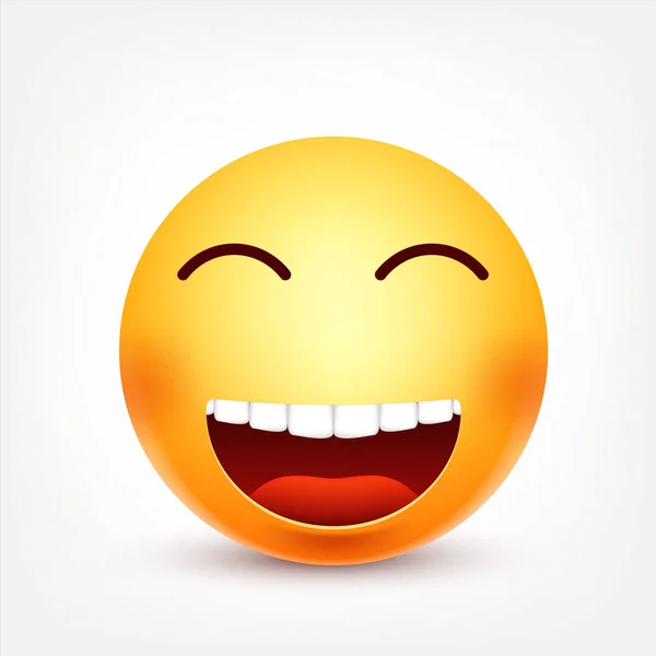 Smiley, uttryckssymbol. Gula ansikte med känslor. Ansiktsuttryck. 3D realistiska emoji. Ledsen, glad, arga ansikten. Rolig tecknad karaktär. Humör. Web-ikonen. Vektorillustration. — Stock vektor