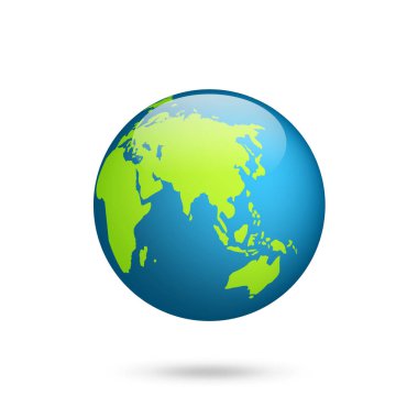 Dünya küresi. Dünya haritası hazır. Kıtaları olan bir gezegen. Afrika Asya, Avustralya, Avrupa, Kuzey Amerika ve Güney Amerika..