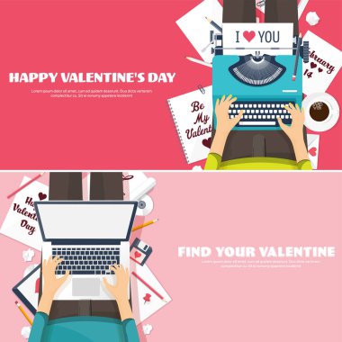 Düz arka plan daktilo ile. Aşk, kalpleri. Sevgililer günü. Benim sevgilim olmak. 14 Şubat. Vektör çizim. Tatil.