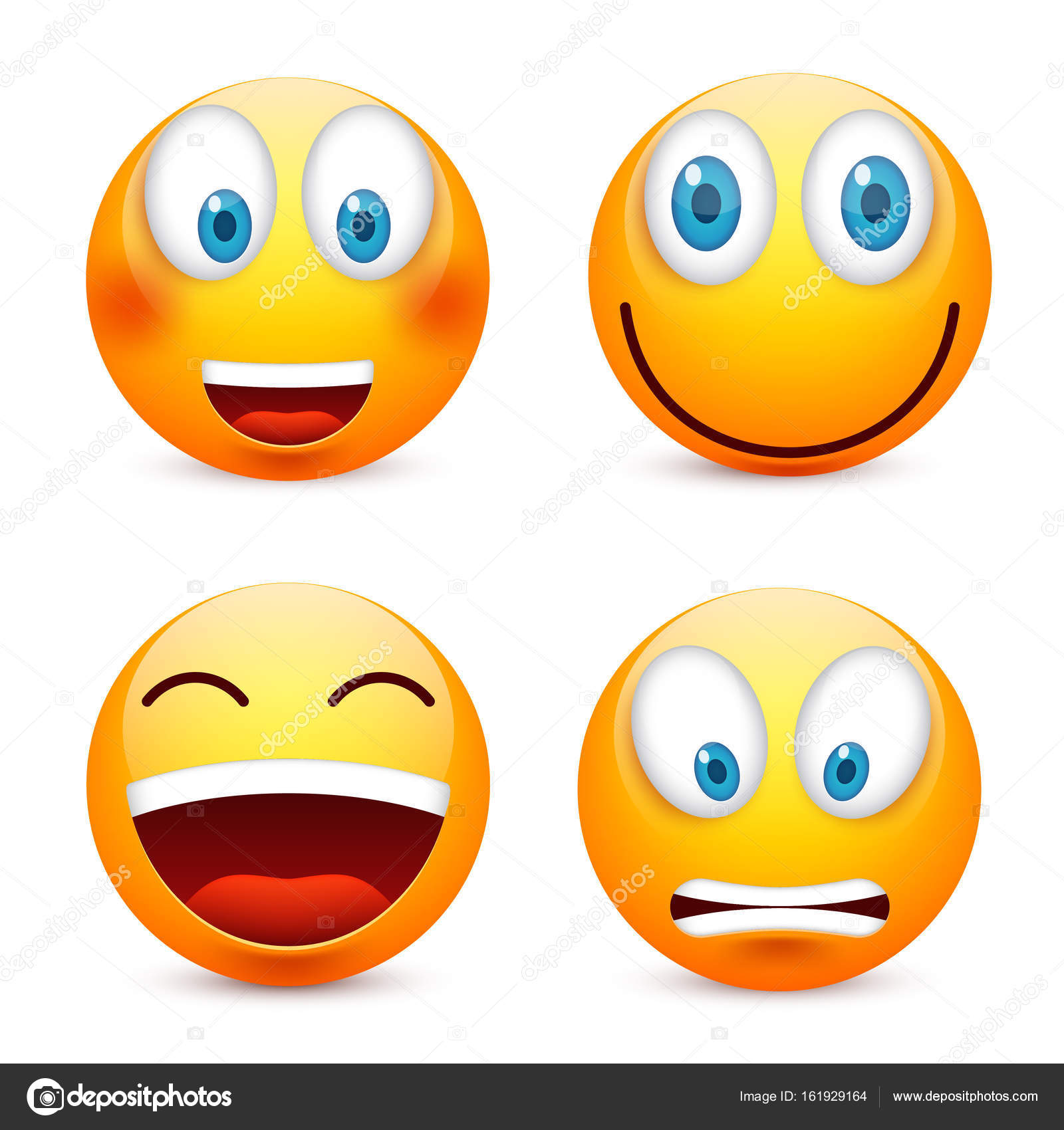 Smiley Aux Yeux Bleus émoticône Ensemble Face Jaune Avec