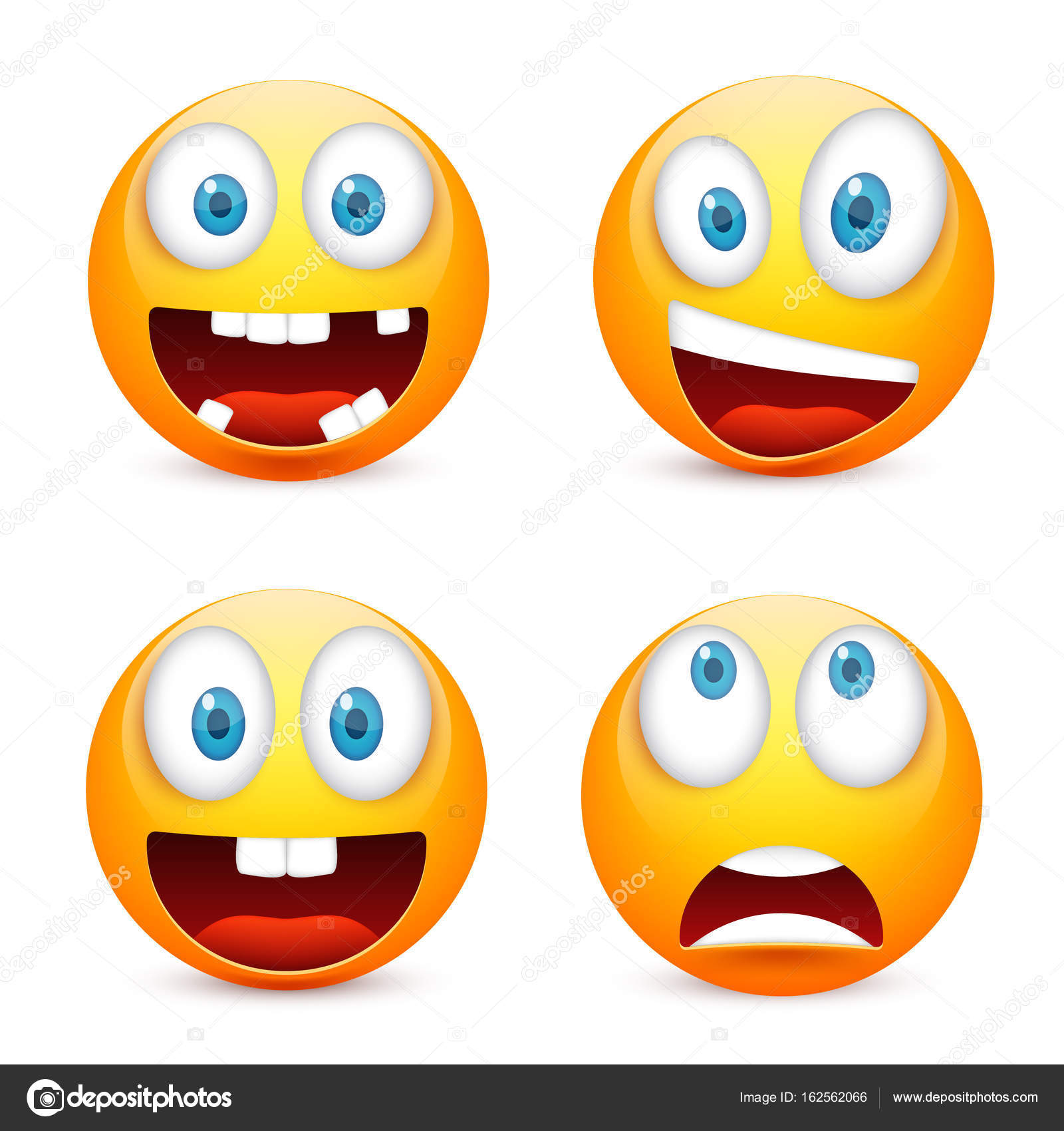 スマイリー絵文字セット青い目を持つ 感情と黄色の顔 顔の表情 3 D のリアルな絵文字 悲しい 幸せ 怒っている顔 面白い漫画のキャラクター Mood Vector イラスト ストックベクター C Floral Set