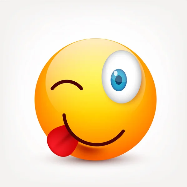 Smiley mit blauen Augen, Emoticon-Set. Gelbes Gesicht mit Emotionen. Gesichtsausdruck. 3D realistische Emojis. traurig, glücklich, wütend faces.funny cartoon character.mood.vector illustration. — Stockvektor