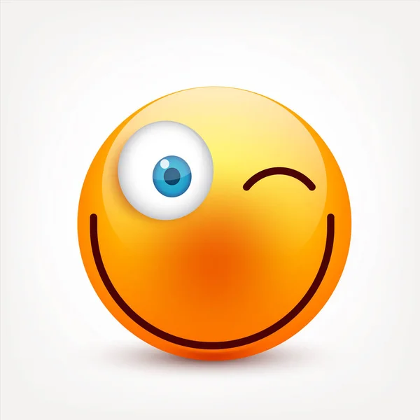 Sonriente con ojos azules, emoticones. Cara amarilla con emociones. Expresión facial. emoji realista 3d. Caras tristes, felices, enojadas.Personaje de dibujos animados divertidos.Mood.Vector ilustración . — Vector de stock