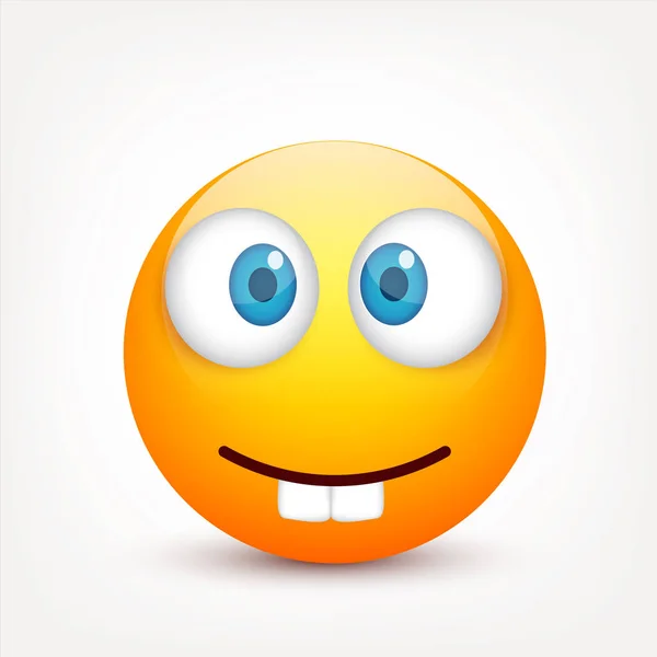 Smiley mit blauen Augen, Emoticon. Gelbes Gesicht mit Emotionen. Gesichtsausdruck. 3D realistische Emojis. traurig, glücklich, wütend faces.funny cartoon character.mood.vector illustration. — Stockvektor