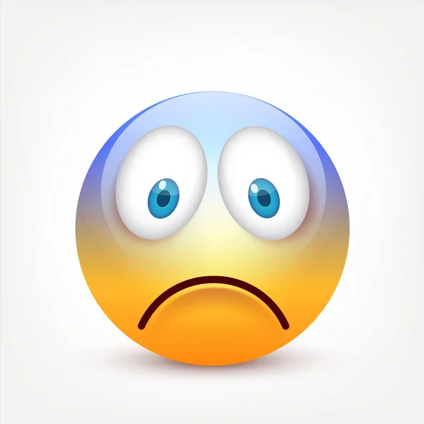 Sorridente con gli occhi azzurri, emoticon. Faccia gialla con emozioni. Espressione facciale. 3D emoji realistico. Triste, felice, arrabbiato faces.Funny personaggio dei fumetti.Mood.Vector illustrazione . — Vettoriale Stock