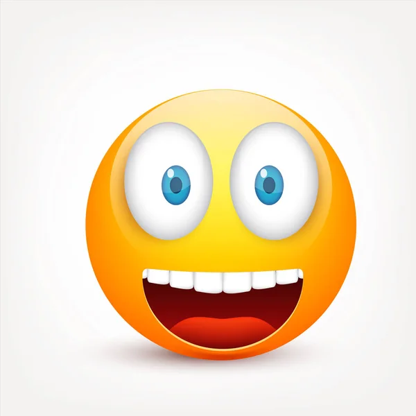 Smiley with blue eyes,emoticon. Yellow face with emotions. Facial expression. 3d realistic emoji. Sad,happy,angry faces.Funny cartoon character.Mood.Vector illustration. — Stock Vector