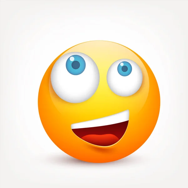 Smiley mit blauen Augen, Emoticon. Gelbes Gesicht mit Emotionen. Gesichtsausdruck. 3D realistische Emojis. traurig, glücklich, wütend faces.funny cartoon character.mood.vector illustration. — Stockvektor