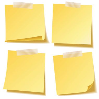 Yapışkan notu üzerinde şeffaf arka plan izole gölge ile. Sarı kağıt. Notepaper iletide. Hatırlatma. Vektör çizim.