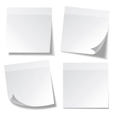 Yapışkan notu üzerinde şeffaf arka plan izole gölge ile. Beyaz kağıt. Notepaper iletide. Hatırlatma. Vektör çizim.