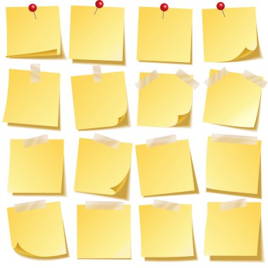 Yapışkan notu üzerinde şeffaf arka plan izole gölge ile. Sarı kağıt. Notepaper iletide. Hatırlatma. Vektör çizim.