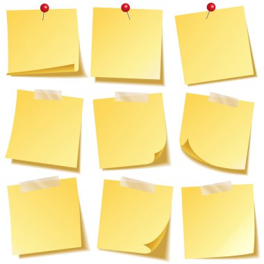 Yapışkan notu üzerinde şeffaf arka plan izole gölge ile. Sarı kağıt. Notepaper iletide. Hatırlatma. Vektör çizim.