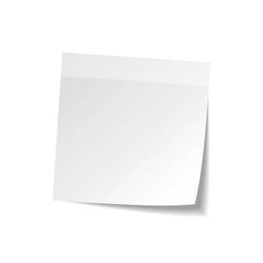 Yapışkan notu üzerinde şeffaf arka plan izole gölge ile. Beyaz kağıt. Notepaper iletide. Hatırlatma. Vektör çizim.