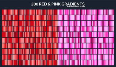 Kırmızı, pembe krom gradyan seti, desen, şablonu. Aşk, kalp renk tasarımı, yüksek kaliteli degradeler topluluğu için. Metalik doku, parlak metal arka plan. Metin, mockup, afiş, şerit için uygundur.