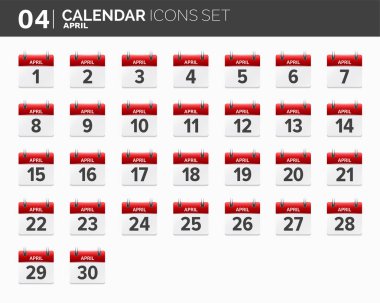 Nisan. Takvim Icons set. Tarih ve saat. 2018 yıl.