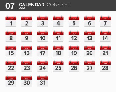 Temmuz. Takvim Icons set. Tarih ve saat. 2018 yıl.