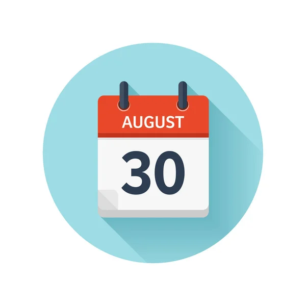 30 de agosto. Vector plano icono de calendario diario. Fecha y hora, día, mes 2018. Vacaciones. Temporada . — Vector de stock