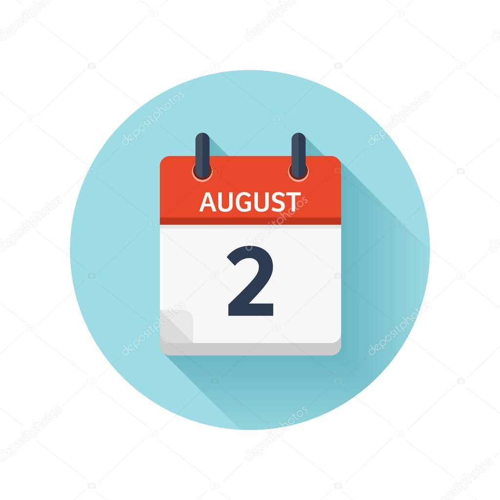 August 2. Vector flat daily calendar icon. Date and time, day, month 2018. Holiday. Season.