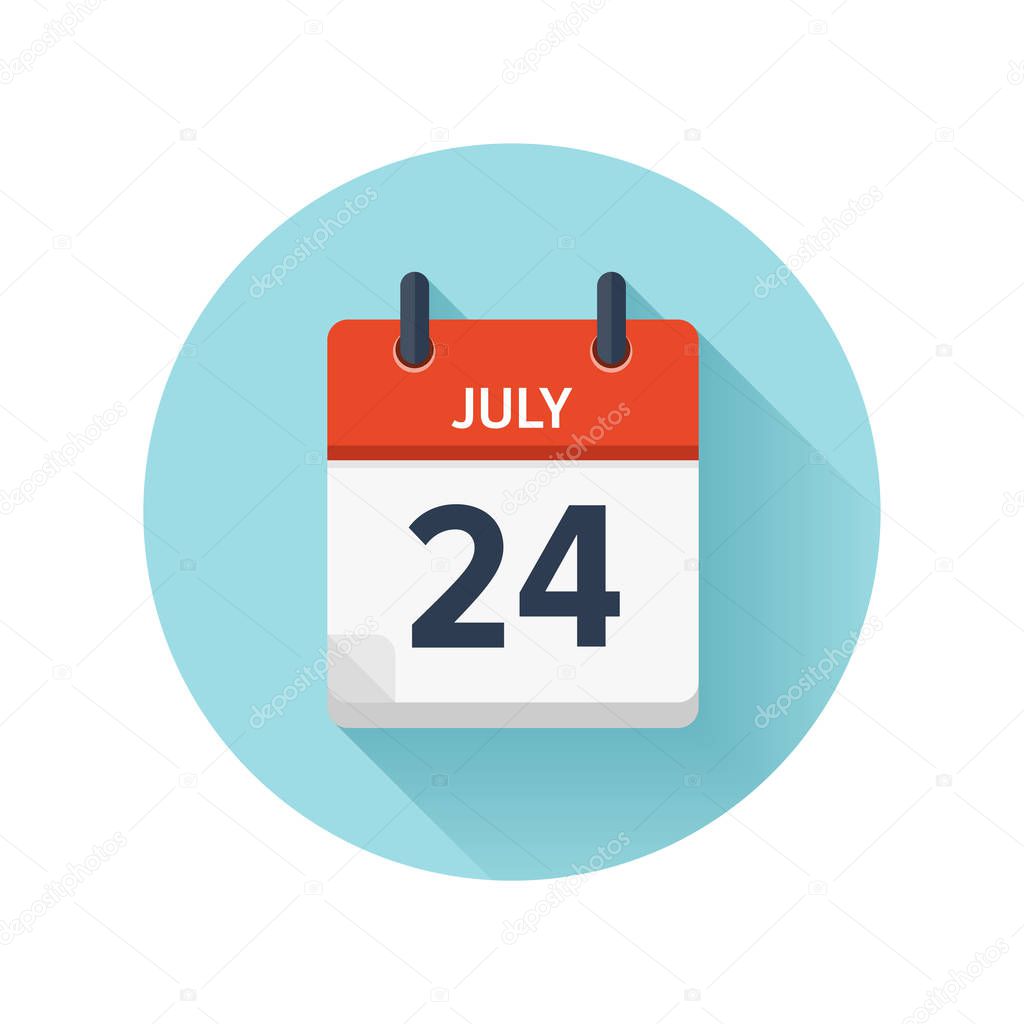 July 24. Vector flat daily calendar icon. Date and time, day, month 2018. Holiday. Season.