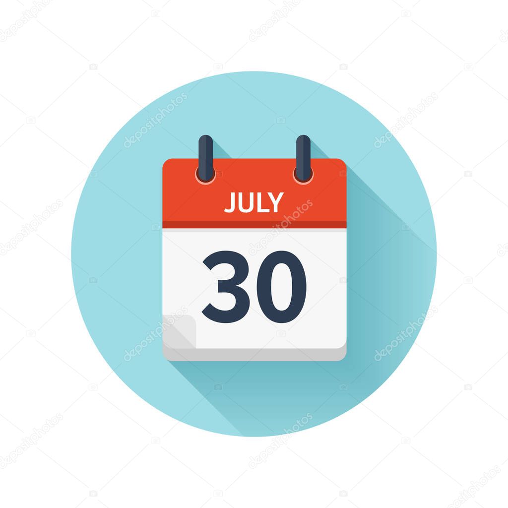 July 30. Vector flat daily calendar icon. Date and time, day, month 2018. Holiday. Season.