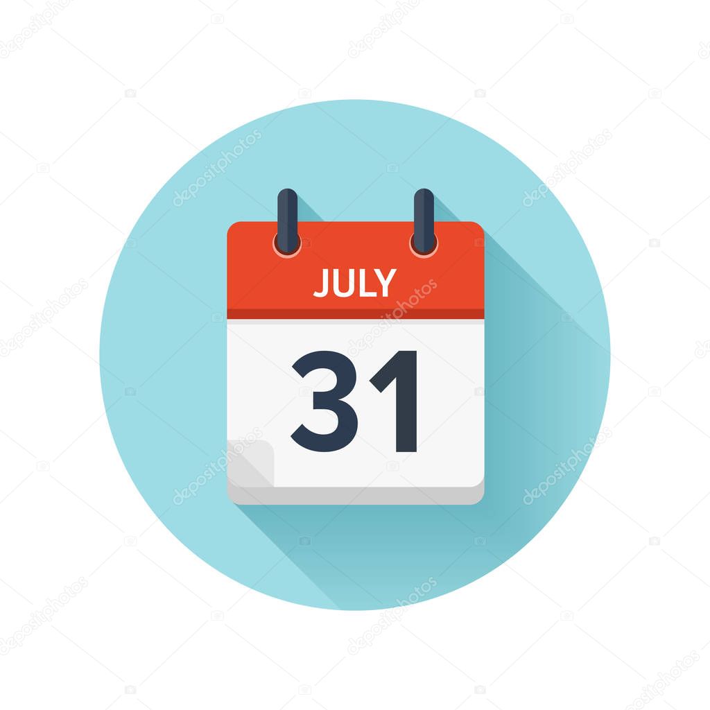 July 31. Vector flat daily calendar icon. Date and time, day, month 2018. Holiday. Season.