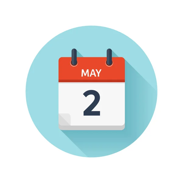2 мая. Векторный плоский ежедневный календарь. Дата и время, день, месяц 2018. Праздник. Сезон . — стоковый вектор