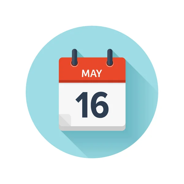 16 maja. Wektor mieszkanie codziennie ikonę kalendarza. Data i czas, dzień, miesiąc 2018 r. Holiday. Sezon. — Wektor stockowy
