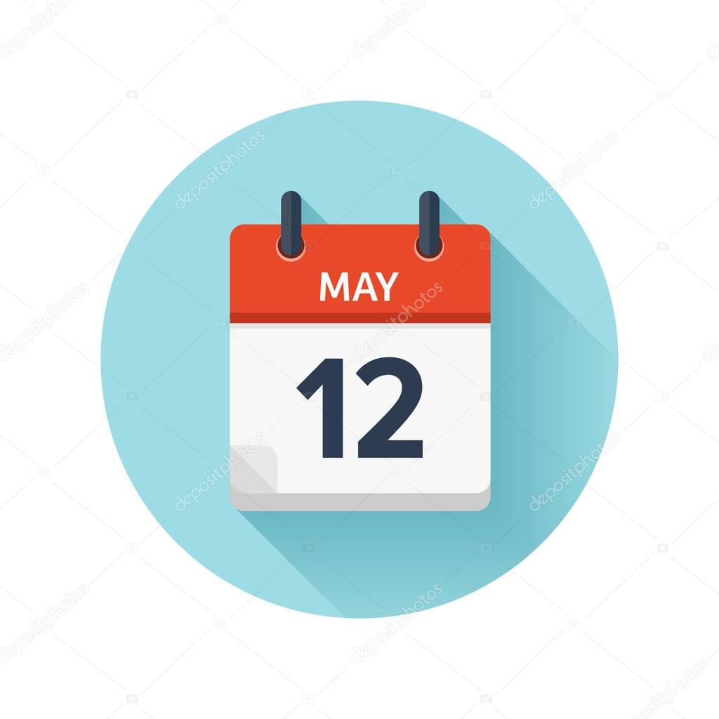 May 12. Vector flat daily calendar icon. Date and time, day, month 2018. Holiday. Season.