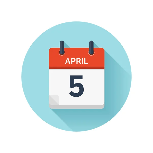 5 de Abril. Vetor plana ícone do calendário diário. Data e hora, dia, mês 2018. Férias. Temporada . — Vetor de Stock