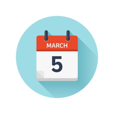 5 Mart. Düz günlük takvim simgesini vektör. Tarih ve saat, gün, ay 2018. Tatil. Sezon.