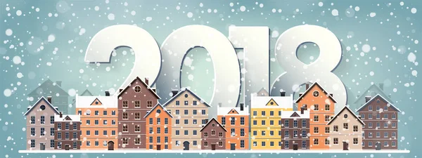 Kış kentsel peyzaj. Kar ile şehir. Noel ve yeni yıl. Cityscape. Buildings.2018.Vector illüstrasyon.