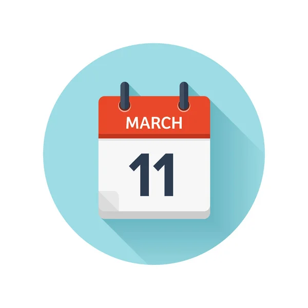 3 月 11 日。平日常矢量日历图标。日期和时间、 天、 月 2018年。度假。赛季. — 图库矢量图片