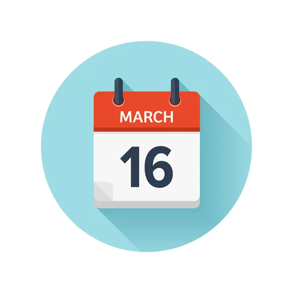 3 月 16 日。平日常矢量日历图标。日期和时间、 天、 月 2018年。度假。赛季. — 图库矢量图片
