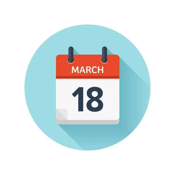 18 березня. Векторна плоска піктограма щоденного календаря. Дата і час, день, місяць 2018 року. Відпустка. Сезон . — стоковий вектор