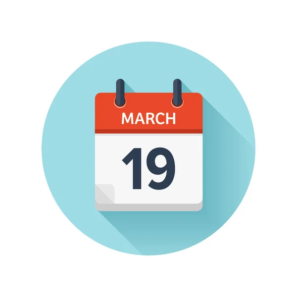 3 月 19 日。平日常矢量日历图标。日期和时间、 天、 月 2018年。度假。赛季. — 图库矢量图片