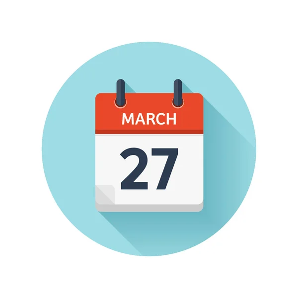 27 de Março. Vetor plana ícone do calendário diário. Data e hora, dia, mês 2018. Férias. Temporada . —  Vetores de Stock