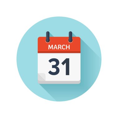 31 Mart. Düz günlük takvim simgesini vektör. Tarih ve saat, gün, ay 2018. Tatil. Sezon.