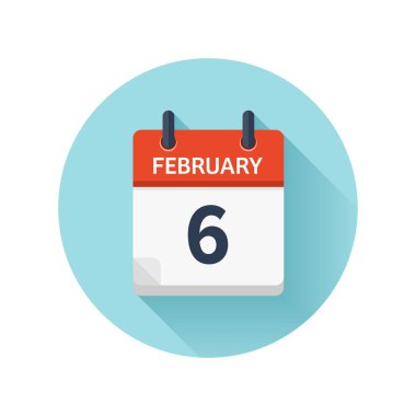 Şubat 6. Düz günlük takvim simgesini vektör. Tarih ve saat, gün, ay 2018. Tatil. Sezon.