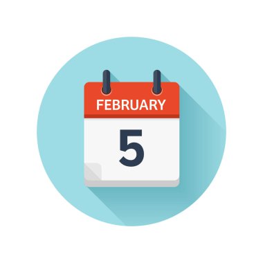 5 Şubat. Düz günlük takvim simgesini vektör. Tarih ve saat, gün, ay 2018. Tatil. Sezon.