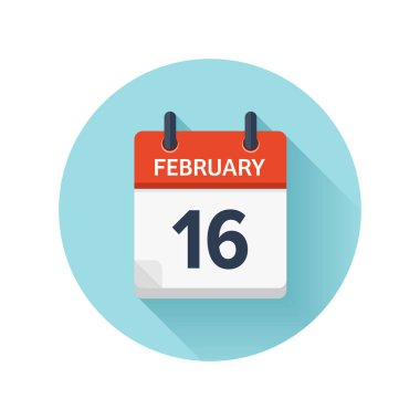 16 Şubat. Düz günlük takvim simgesini vektör. Tarih ve saat, gün, ay 2018. Tatil. Sezon.