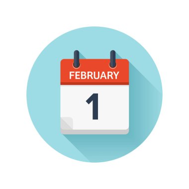 1 Şubat. Düz günlük takvim simgesini vektör. Tarih ve saat, gün, ay 2018. Tatil. Sezon.