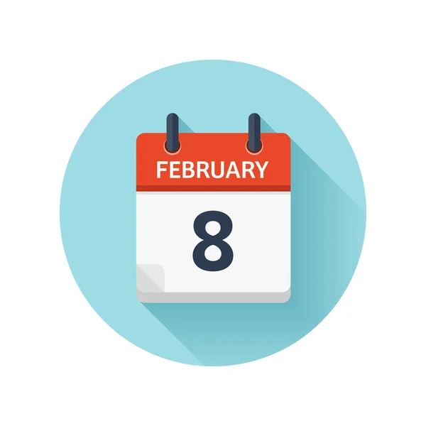 2 월 8 일입니다. 매일 아파트 캘린더 아이콘 벡터. 날짜 및 시간, 일, 월 2018입니다. 휴일입니다. 시즌. — 스톡 벡터