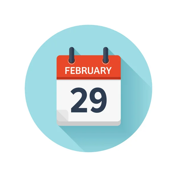 29 de febrero. Vector plano icono de calendario diario. Fecha y hora, día, mes 2018. Vacaciones. Temporada . — Vector de stock