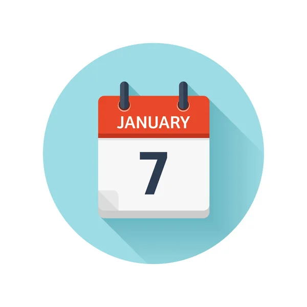7 de Janeiro. Vetor plana ícone do calendário diário. Data e hora, dia, mês 2018. Férias. Temporada . — Vetor de Stock