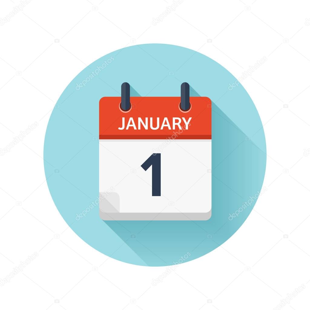 January 1. Vector flat daily calendar icon. Date and time, day, month 2018. Holiday. Season.