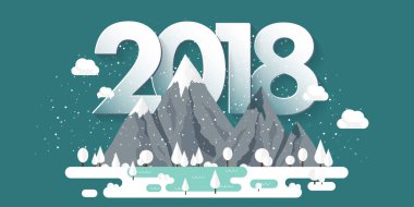 Kış, kar ile 2018 en yüksek dağlarda. Doğa manzara. Noel seyahat. Yürüyüş ve kamp. Düz stil.