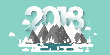 Kış, kar ile 2018 en yüksek dağlarda. Doğa manzara. Noel seyahat. Yürüyüş ve kamp. Düz stil.