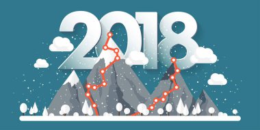 Kış, kar ile 2018 en yüksek dağlarda. Doğa manzara. Noel seyahat. Yürüyüş ve kamp. Düz stil.