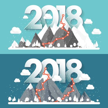 Kış, kar ile 2018 en yüksek dağlarda. Doğa manzara. Noel seyahat. Yürüyüş ve kamp. Düz stil.