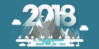 Kış, kar ile 2018 en yüksek dağlarda. Doğa manzara. Noel seyahat. Yürüyüş ve kamp. Düz stil.